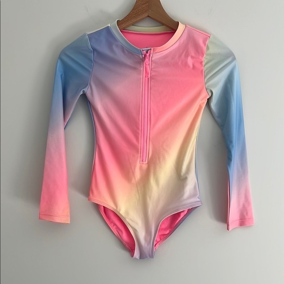 GAP Kids Girl Rashguard Swimsuit Bathing Suit Long Sleeves Multicolor Medium 8Y - Picture 1 of 13
